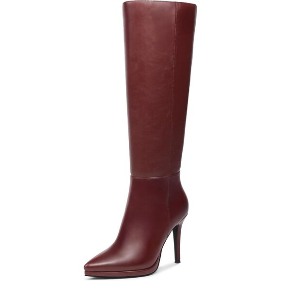 ⚡ Women's Burgundy Classic Stilettos Heel Pointed Toe platform Boots High Heel - Picture 1 of 6